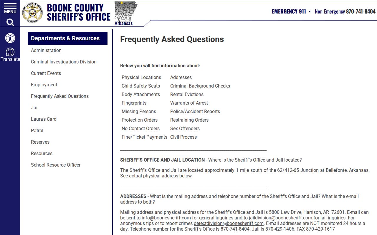 Boone County arrest records sheriff FAQ contacts
