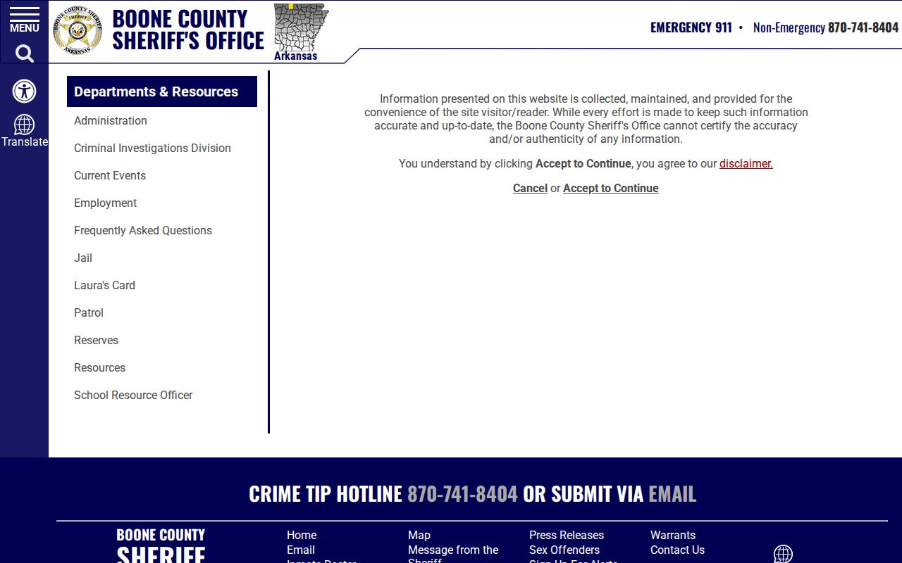 Boone County arrest records warrant disclaimer