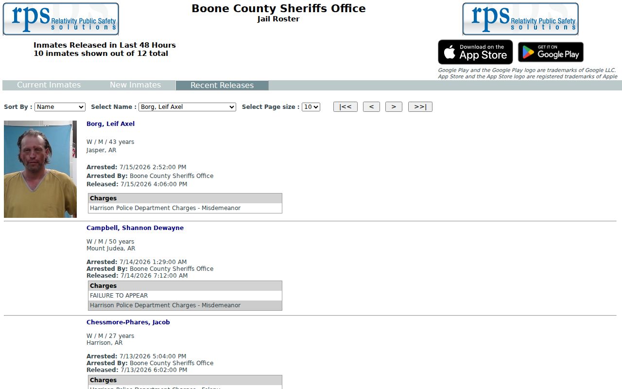 Boone County arrest records recent releases roster