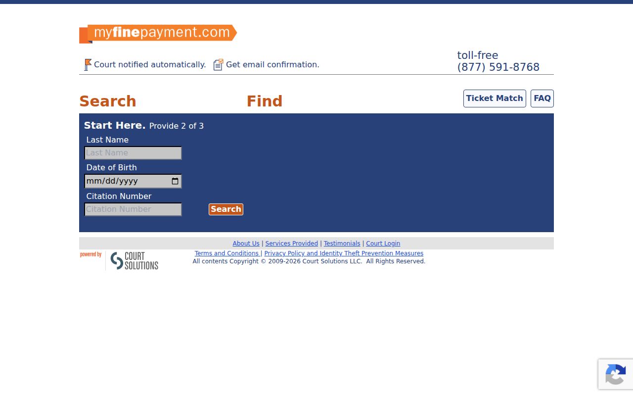 MyFinePayment traffic and fine payment page linked from Harrison Police