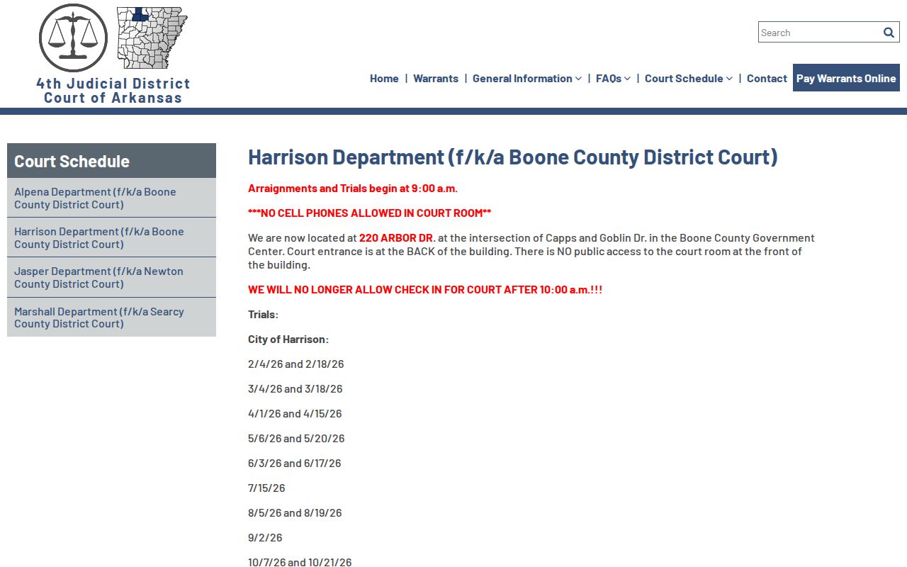 Boone County criminal court case records Harrison Department schedule page