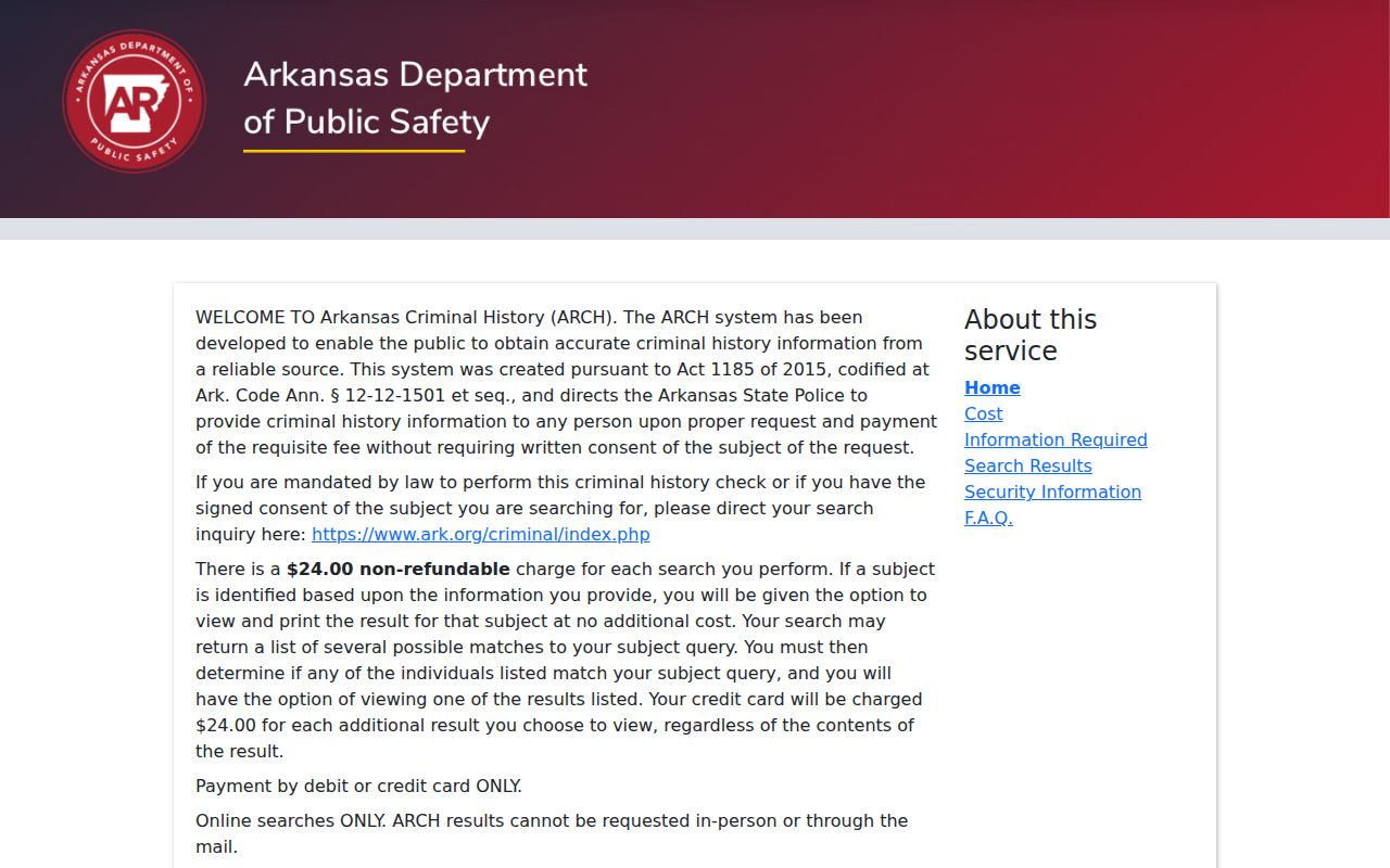 Boone County criminal history ARCH search page