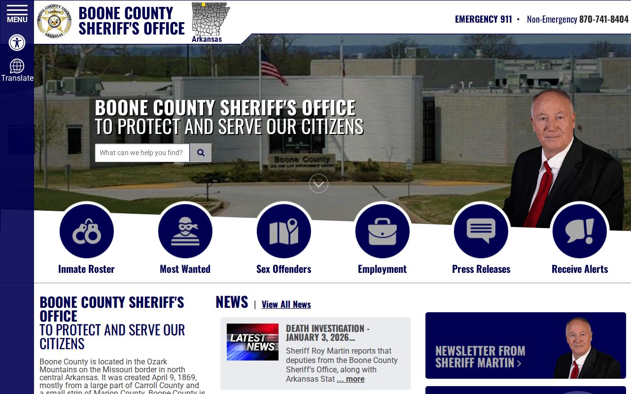 Boone County criminal records sheriff homepage links